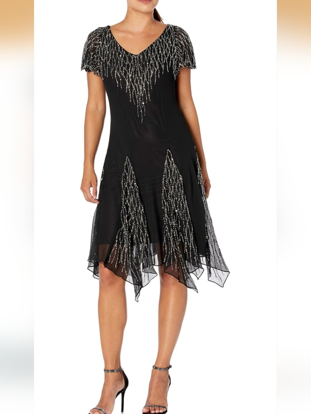 NWT Kara Plus Size Short Beaded Dress Black/ Mercury Sequin‎ SZ 18 W